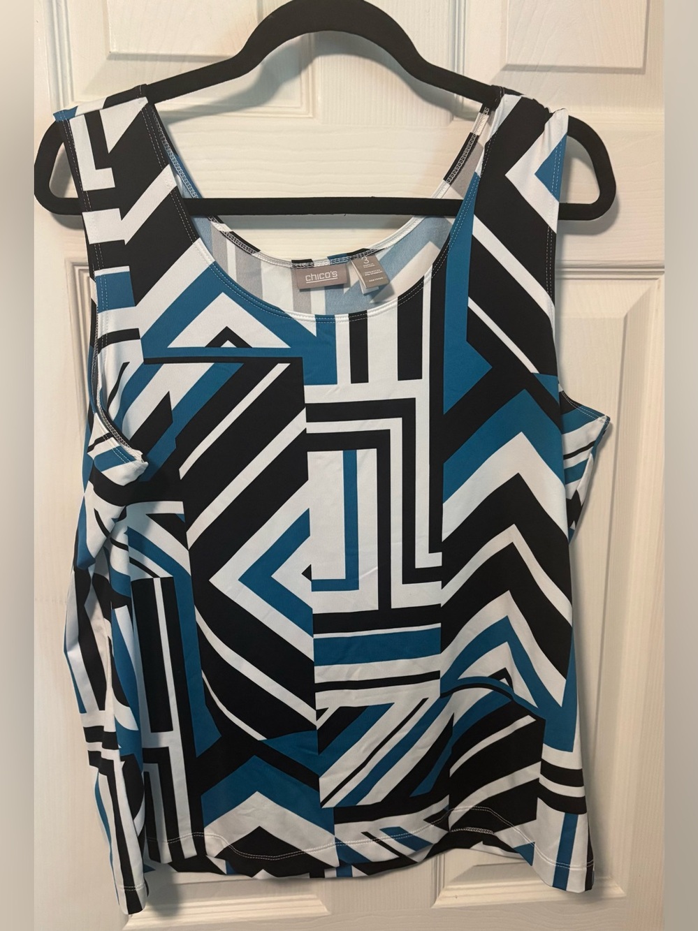 Chico's Geometric Print Tank Top - Teal, Black & White - Chico’s size 3 (US XL)